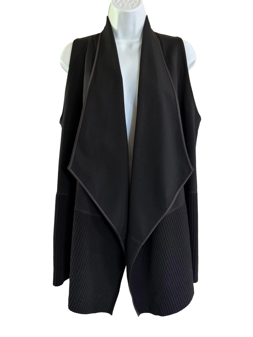 Lafayette 148 Black Wool Drape Front Long Vest Cardigan M